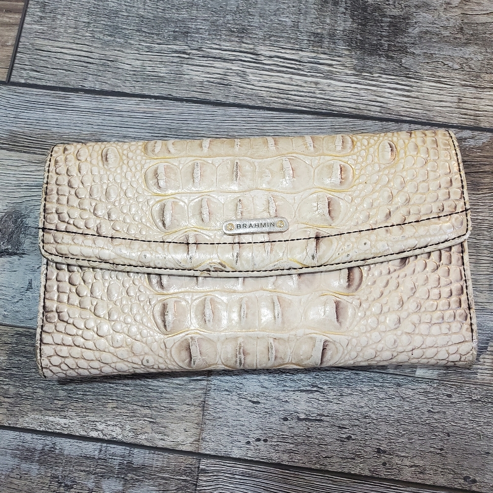 Brahmin Cream Croc-Embossed Leather Wallet